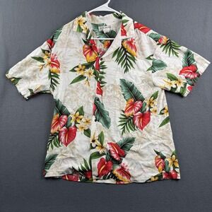 Milson Shirt Mens Medium Hawaiian Floral Print Rayon Poplin Made Hawaii Aloha